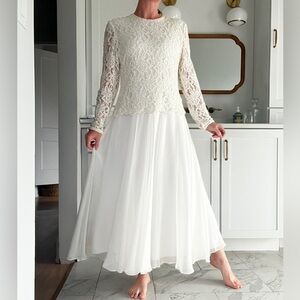 80s vintage lace white wedding Long Sleeve Dress